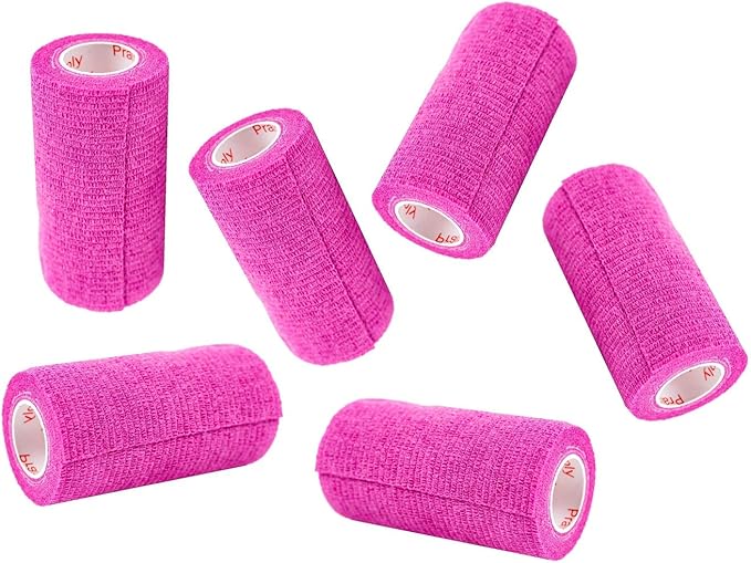 3 Inch Vet Wrap Tape Bulk (Fuchsia) (Pack of 6) Self Adhesive Adherent Adhering Flex Bandage Grip Roll for Dog Cat Pet Horse