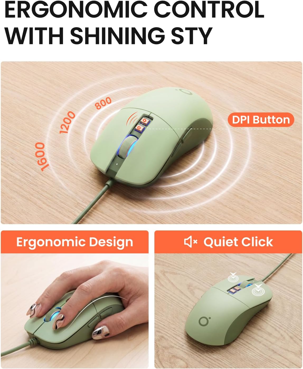 Wired Typewriter Keyboard and Mouse Combo, White Backlit, Soft Clack, Green