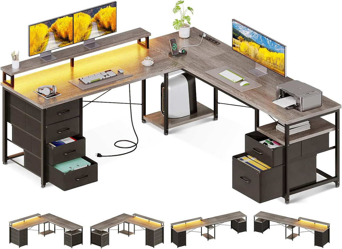 AODK 66" L Shaped Desk, 113" Computer Desk for Home Office and Gaming