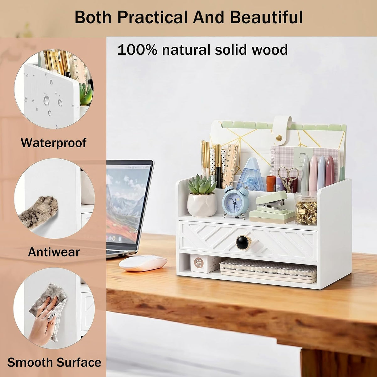 Desk Organizer with Drawer, Countertop Bill Mail Organizer and File Storage