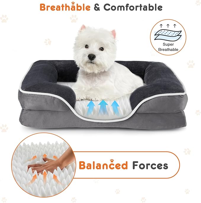 Sweetcrispy Orthopedic Dog Bed, Large Memory Foam Puppy Cat Bed with Washable Waterproof Removable Cover & Non-Slip Bottom for Pet Calming Sleeping (35"x25", Gery)