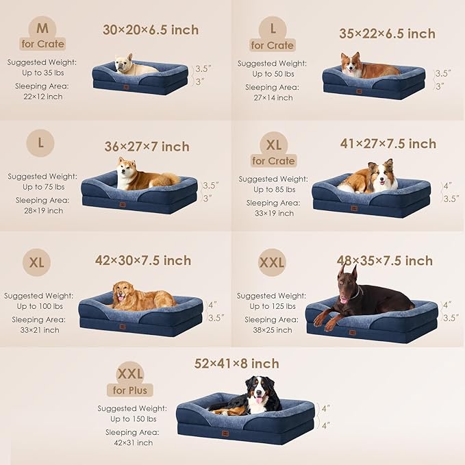 EHEYCIGA Orthopedic Dog Bed for Medium Dog, 30x20x6.5 Inch Memory Foam Dog Couch Bed with Sides, Waterproof Liner & Washable Removable Cover, Bolster Pet Sofa, Navy