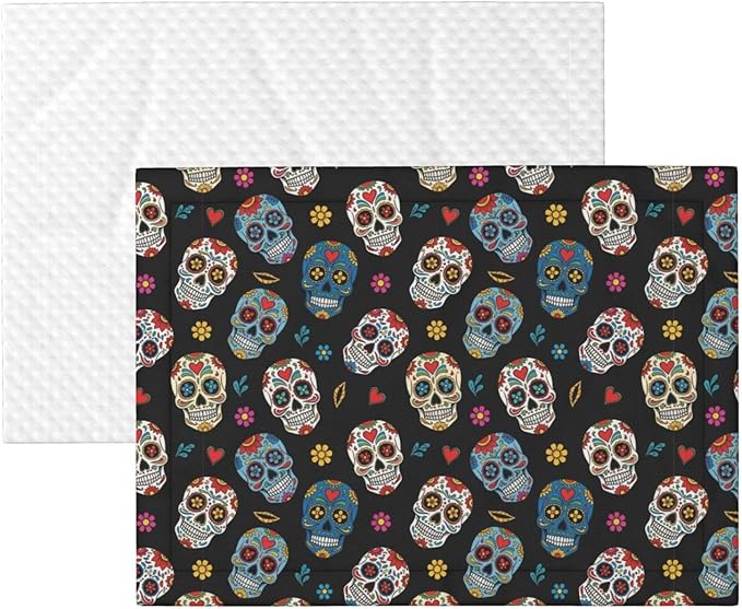 Reversible Plush Throw for Dogs and Cats, Day of The Dead Sugar Skull, Double Sided Blanket with Nubby Dot Side and Sleek Side Ideal for Cuddling Nesting Security