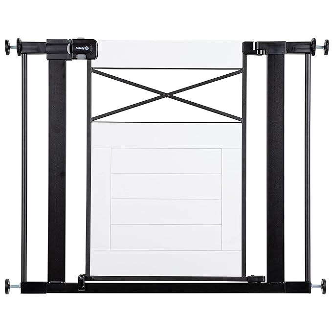Safety 1st Adjustable Baby Gate for Doorways, Modern Farmhouse Style Gates for Pets, Toddlers, Babies, Children, White and Black