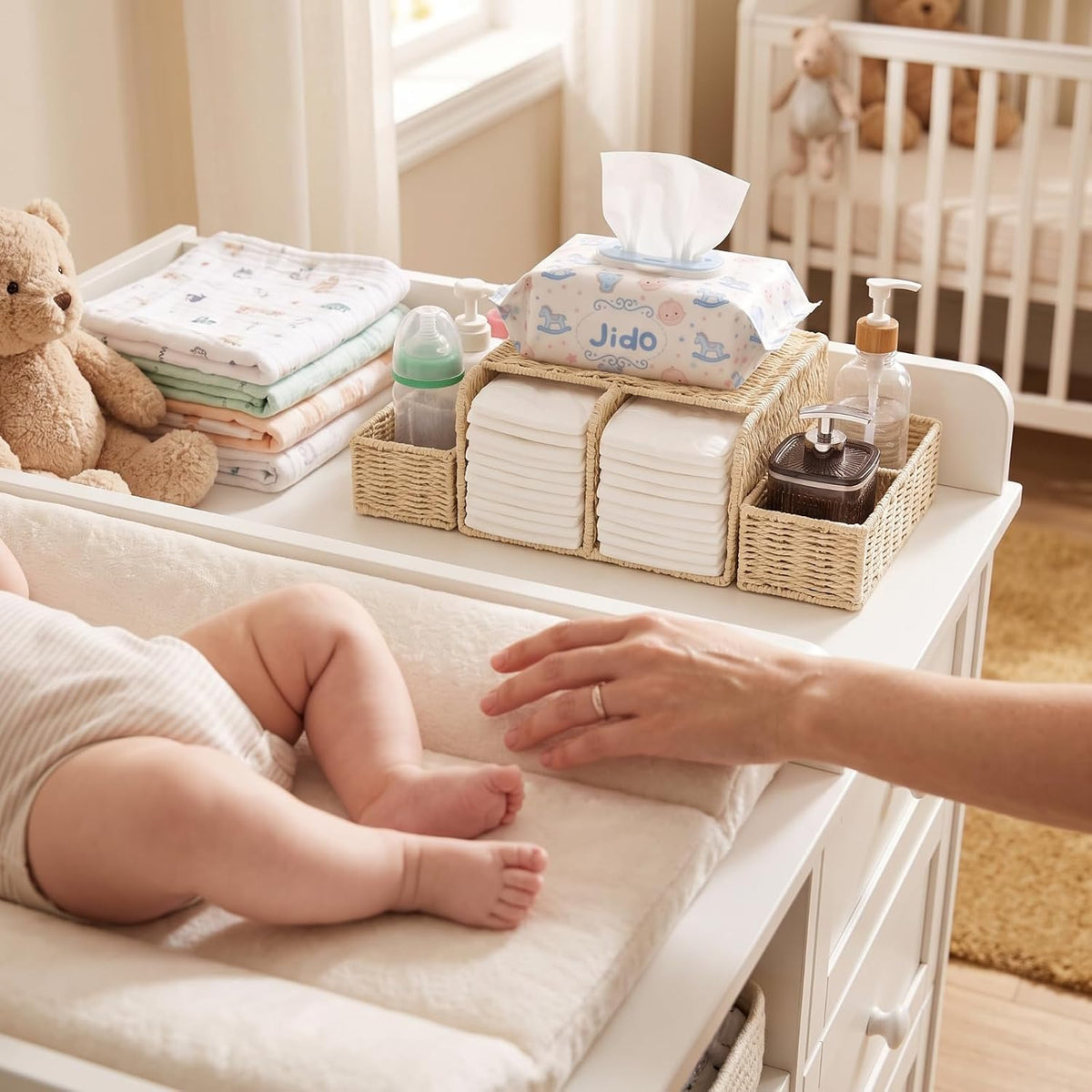 Large Wicker Diaper Caddy Changing Table Organizer, White, Paper