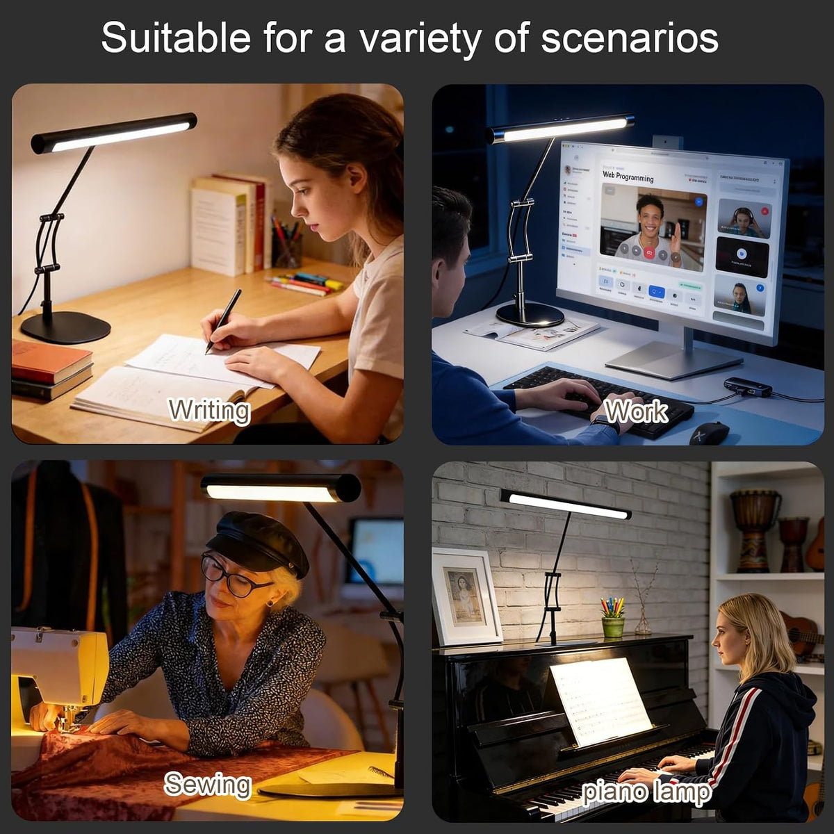 LED Desk Lamp for Home Office, Eye-Protecting Desk Light with Base，3 Color 10 Brightness Metal Table lamp,Suitable for Work, Study and Reading (Black)
