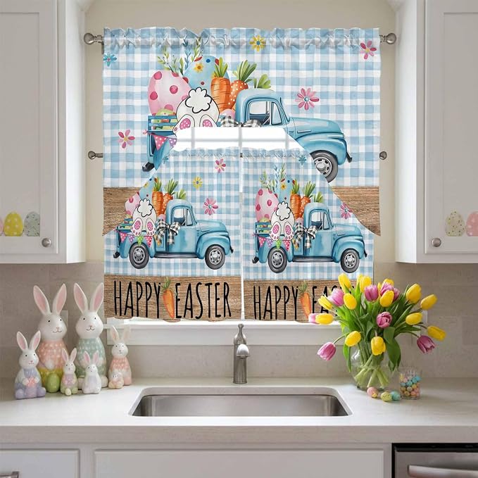Swag Valance Curtains, Easter Truck