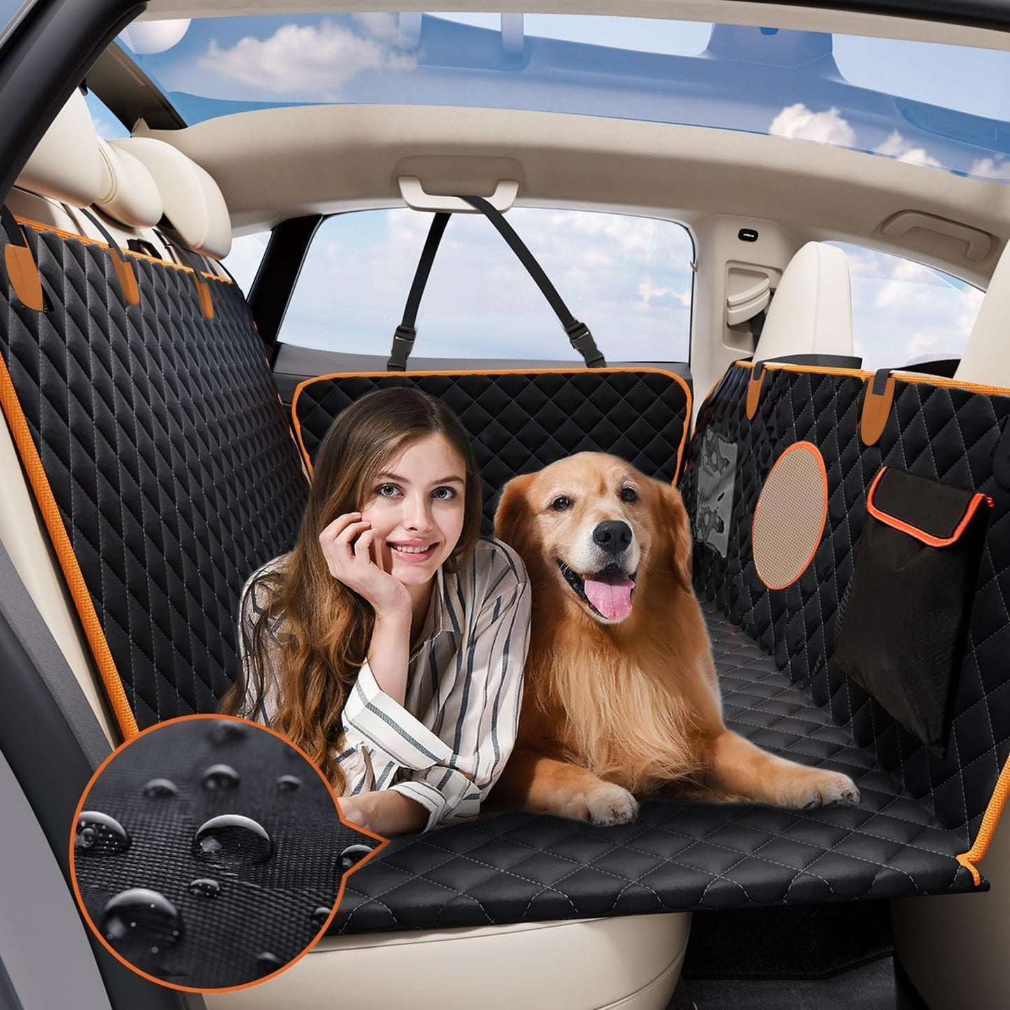 Dog Car Seat Cover for Back Seat, Hard Bottom Back Seat Extender for Dogs, Holds 420lbs, Waterproof Pet Hammock Protector, Thick and Durable Dog Seat Cover for Truck, Car, SUV-Black