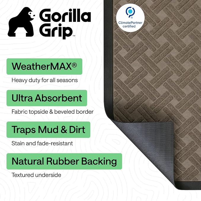 GORILLA GRIP 100% Waterproof All-Season WeatherMAX Doormat, US Designed Natural