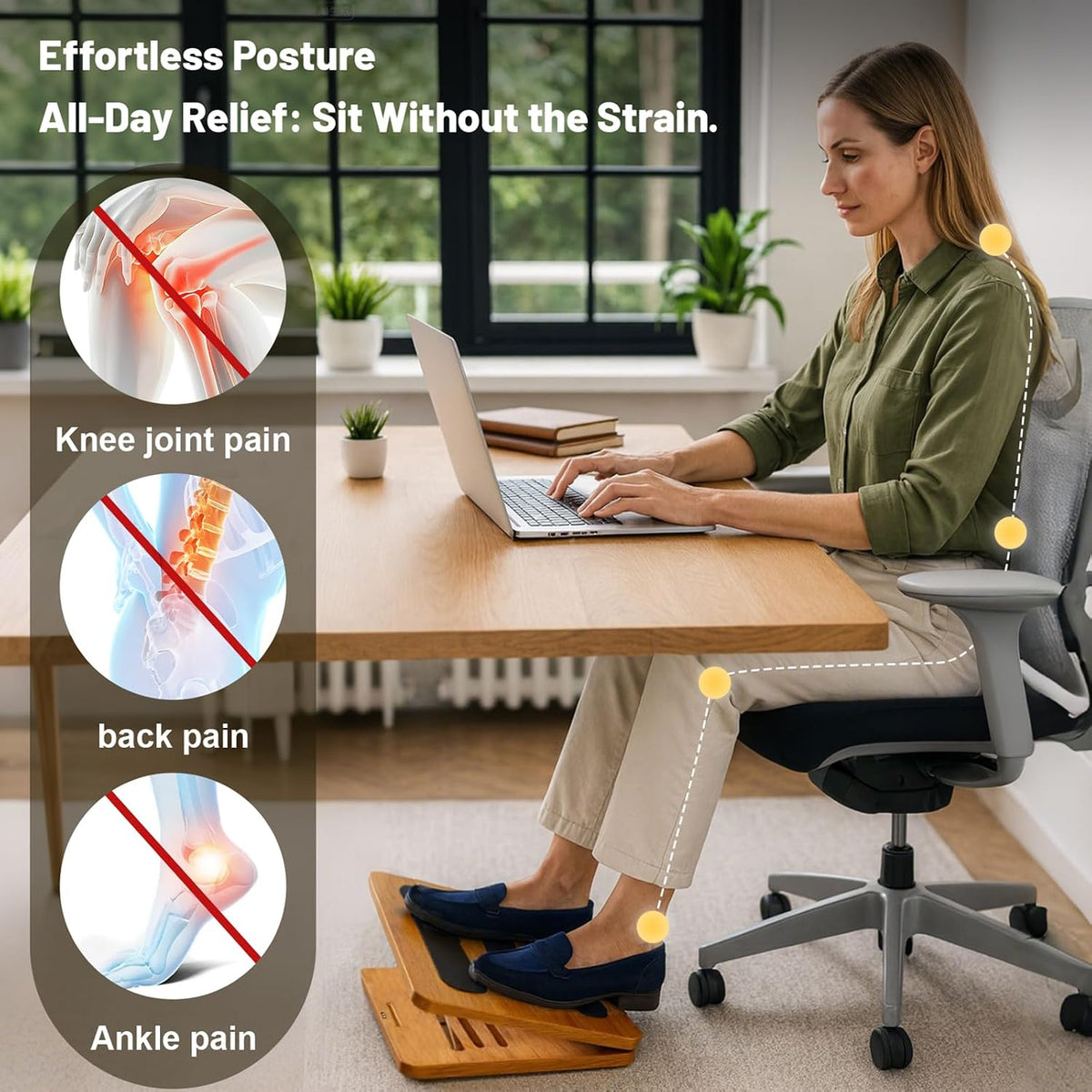 Adjustable Wooden Under Desk Footrest with Washable Foam Cushion