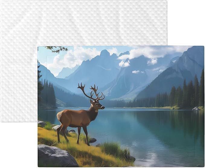 Waterproof Dog Blanket Soft Pet Blanket for Puppy Cat, Fleece Cat Throw Blankets for Furniture Bed Couch Sofa Reversible - Majestic Deer Mountain Lake