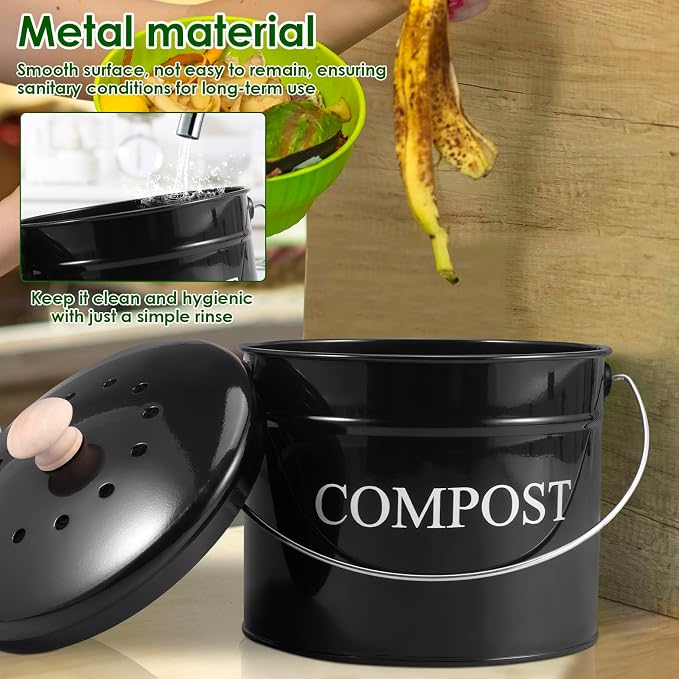 Kitchen Compost Bin 0.8 Gallon Metal Countertop Compost Bin