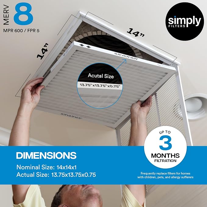 Simply 14x14x1 Air Filter, MERV 8, 6 Pack,