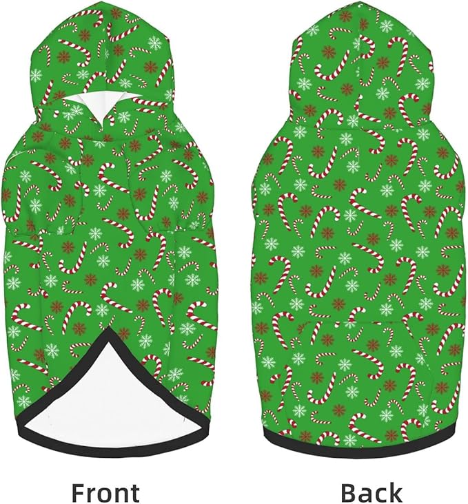 Green Candy Cane Hoodie,Christmas Cosplay Dog Clothes with Pocket and Hat Winter Clothes Sweaters X-Large