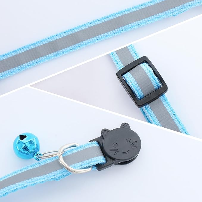 12 Pcs Reflective Breakaway Cat Collars with Bells Adjustable Buckle Kitten Collars Soft Nylon Identification Collares Gifts for Puppy Kittens Pet Supplies Accessories