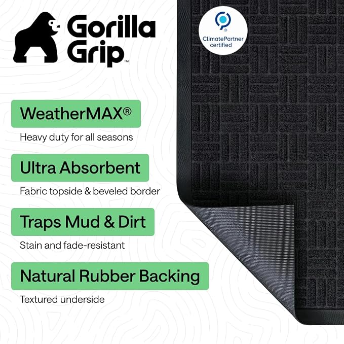 GORILLA GRIP 100% Waterproof All-Season WeatherMAX Doormat, US Designed Natural