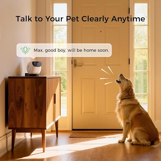 3K Pet Camera Treat Dispenser, 32ft Remote Tossing for Dogs & Cats – Reduces Separation Anxiety, 360° View, Security Indoor Cam w/Phone App, Barking Alerts, No Subscription, 2.4&5G WiFi