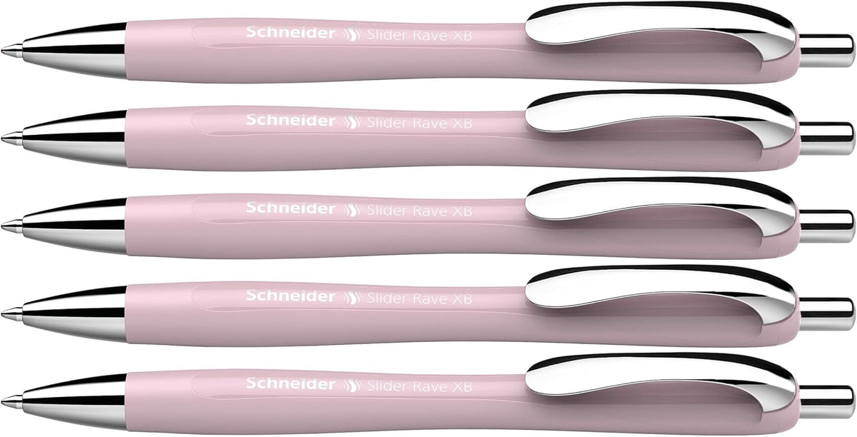 Schneider Limited Edition Slider Rave Colors, XB (Extra Broad) Ballpoint Pen, Refillable + Retractable, 1.4 mm, Pearl Barrel, Blue Ink, Box of 5 Pens (132519)