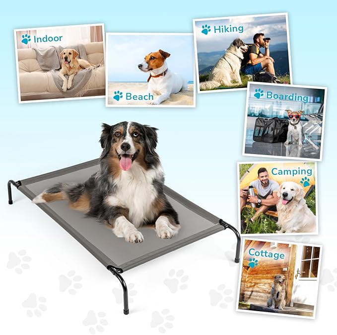 Cooling Elevated Dog Bed,Portable Pet Cot Raised Outdoor Dog Cot for Large Dogs, Installation Requires No Tools, Frame with Washable Breathable Mesh, Anti-Slip Feet, Indoor Pet Bed,43.2 Inches Gray