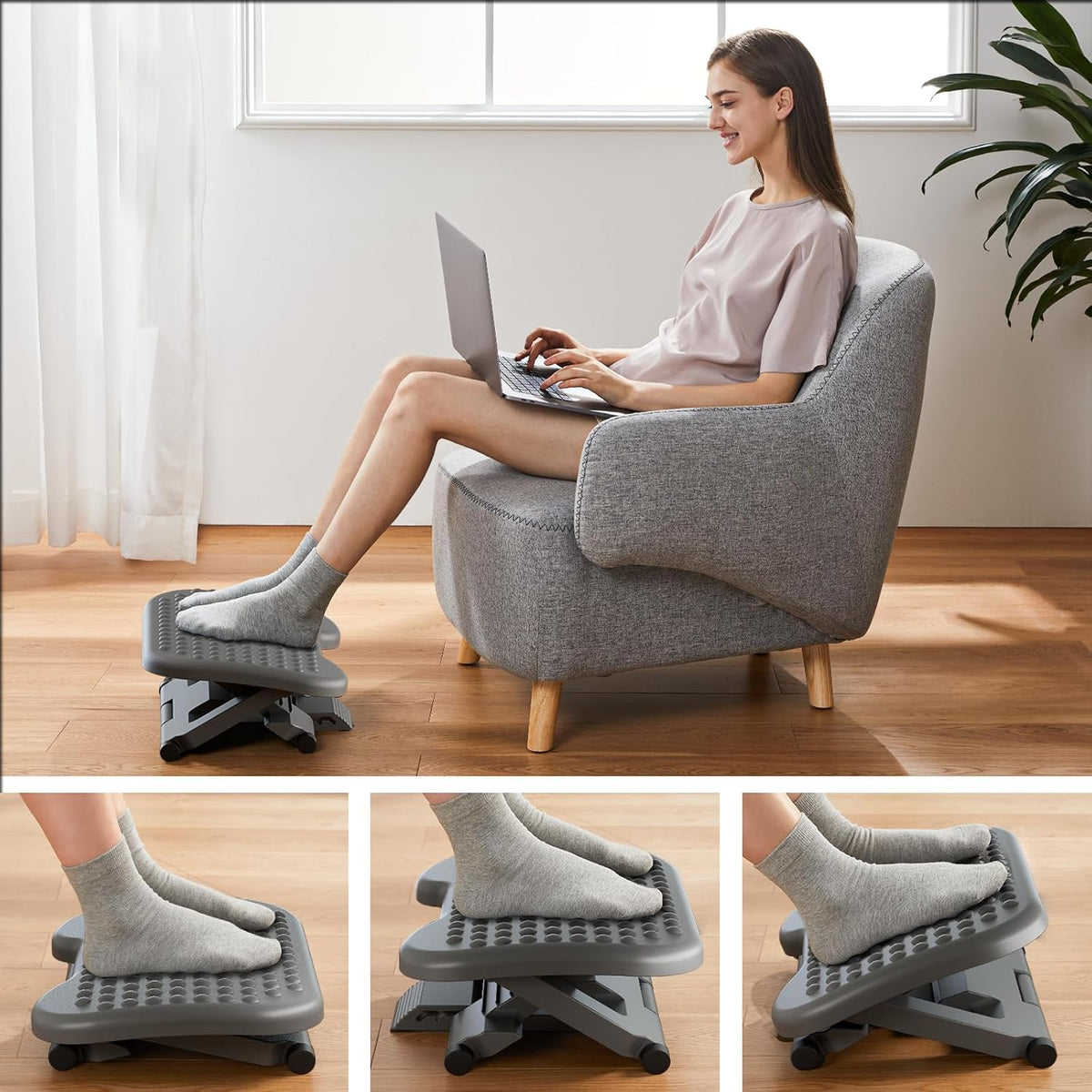 HUANUO Adjustable Foot Rest for Under Desk with 3 Height Position, Gray