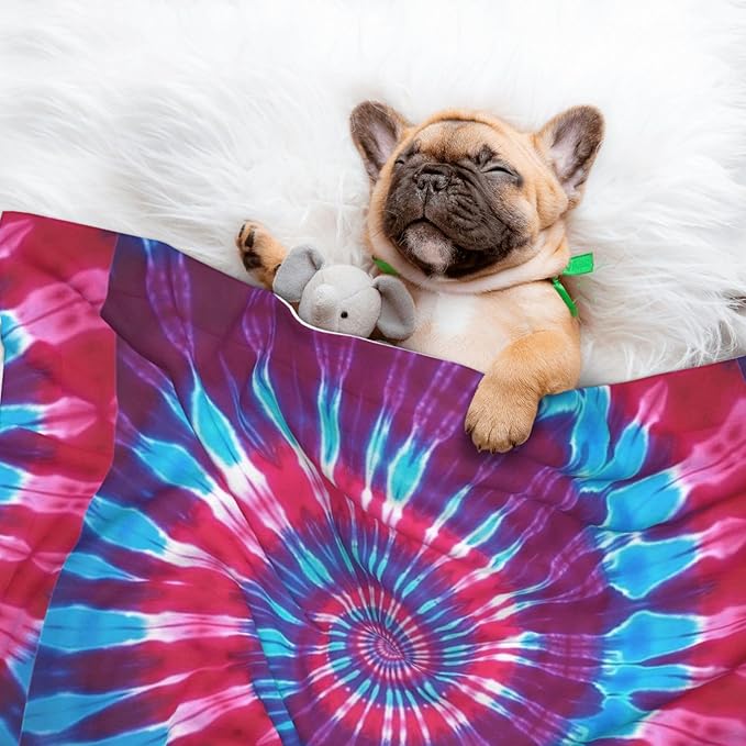 Reversible Dog Blanket for Beds Couches, Tie Dye, Double Sided Cat Blanket with Textured Dot Feel and Smooth Feel for Seasonal Comfort All Year