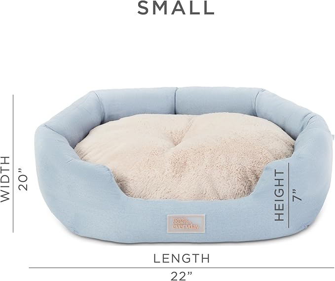 TOWN & COUNTRY EVERYDAY CuddleTown Faux Linen Comfy Cozy Cuddler Pet Bed, Supportive & Calming, Non-Slip Bottom, Machine Washable Cover, Blue, Small 22"x20"x7"
