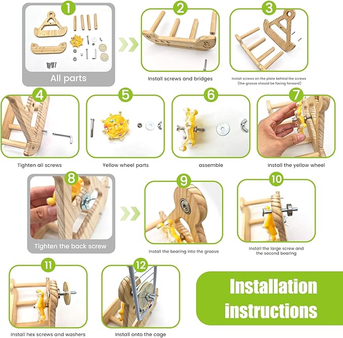 Bird Stand Perch Toy,Interactive Rocking Parakeet Toy and Perch, Wooden Exercise Wheel Cockatiel Toy, Intelligence Puzzle Enrichment Toys,Bird Playground Play Stands for Conure Budgie(C)