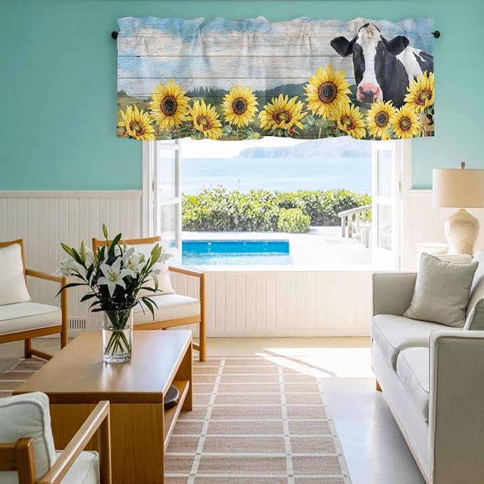 Cow Sunflowers Curtain Valances