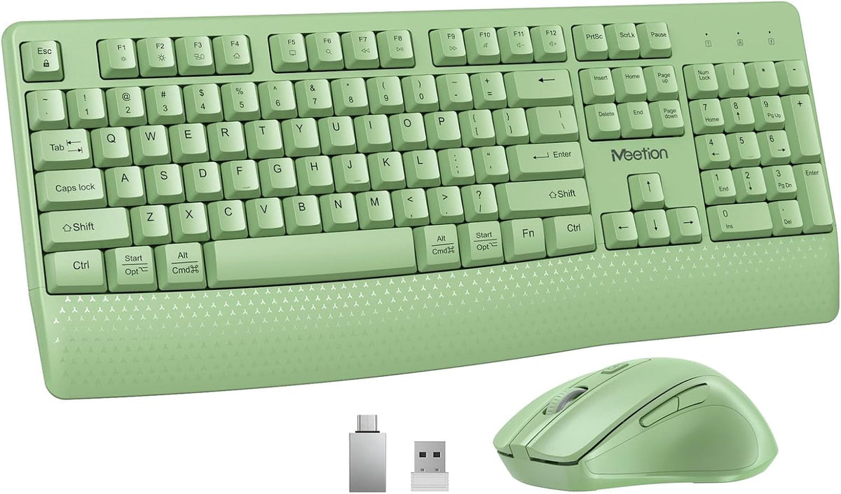 MEETION Wireless Keyboard and Mouse Combo, Full-Size with Wrist Rest, Green