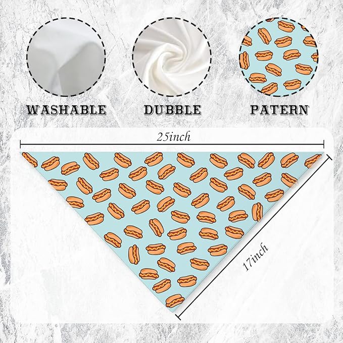 Hot Dog Pattern Pet Bandana, Cute Food Themed Pet Kerchief, Adjustable Triangle Dogs Scarf for Hot Dog Lovers, Comfortable Pets Bandana for Small Medium Dogs