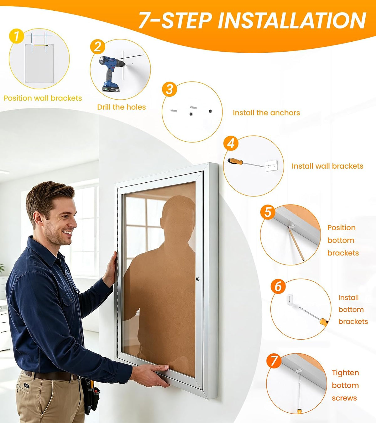 36x24 in Outdoor Bulletin Board Weatherproof Display Corkboard, Silver