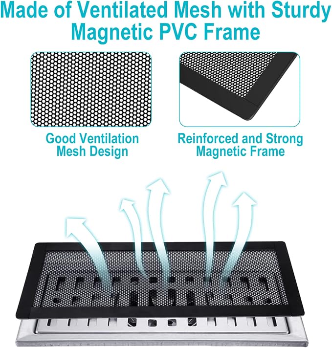Magnetic Floor Register Vent Covers, 4 x 12 Inch Air Vent Filter Mesh, Sticky