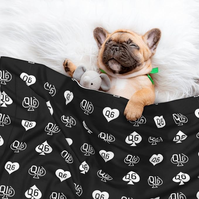 Double Sided Plush Pet Blanket with Cozy Dot Texture and Smooth Reverse, Golden Queen of Spades Printed Black, Reversible Throw for Dogs Cats on Couches Beds Crates
