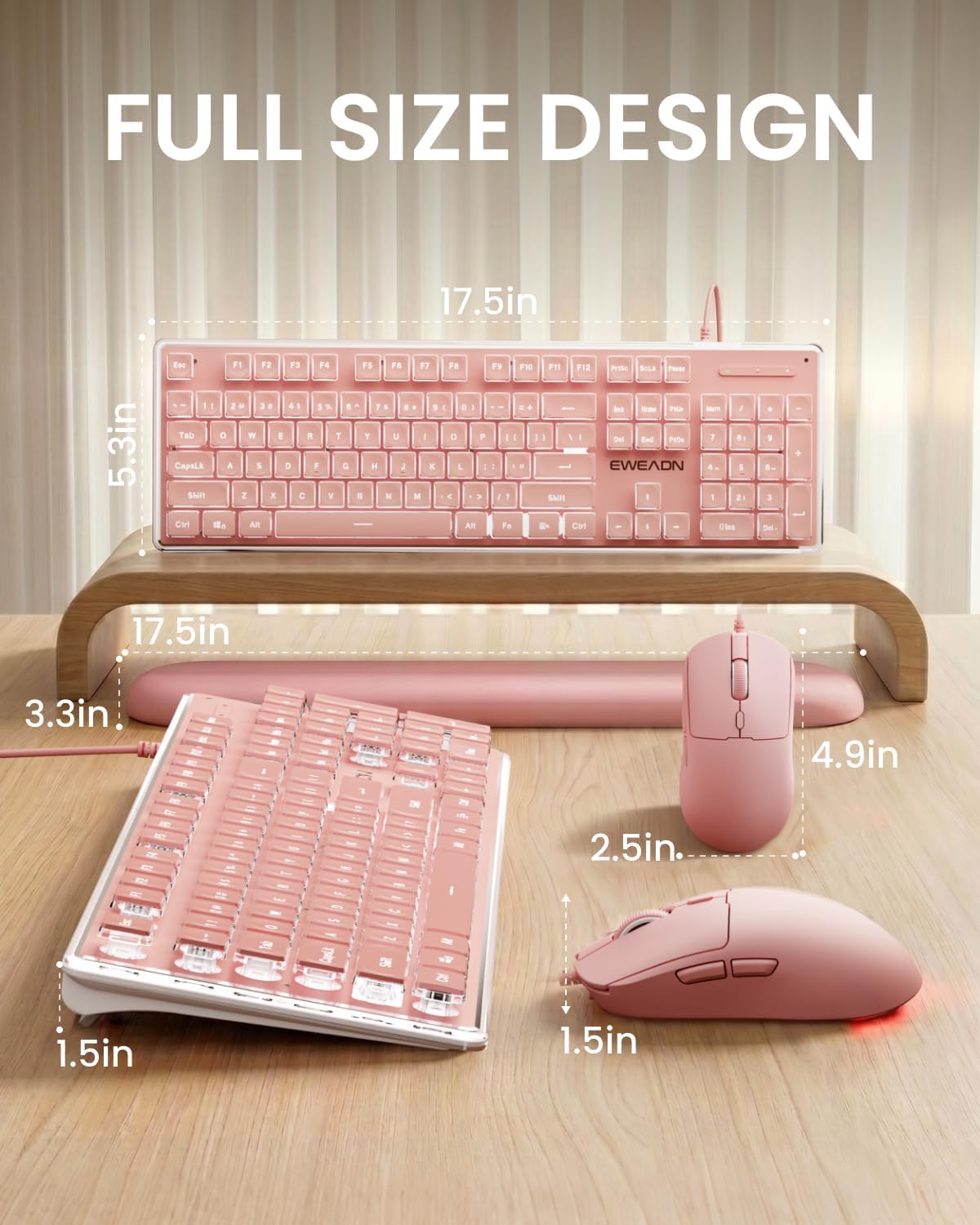 Wired Keyboard and Mouse Combo, White Backlit with Detachable Wrist Rest