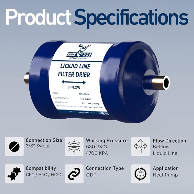 Buck Bi-Flow Refrigerant Liquid Line Filter Drier 3/8" ODF Sweat BFK-083S