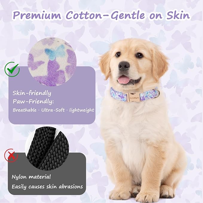 Elegant Butterfly Dog Collar, Purple Blue Gradient Design Collars for Dogs, Adjustable Comfortable for Small Medium Large Dogs, Handmade Cotton Puppy Collar for Daily Walks 、Park Adventures-S