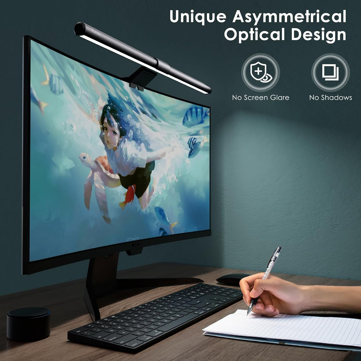 Quntis Monitor Light Bar with Remote Control, Fit for Curved/Flat Monitor, Eye-Care USB Computer Lamp Dimmable Screen Light Bar with Auto-Dimming, No Glare Home Office Gaming Desk Lamp