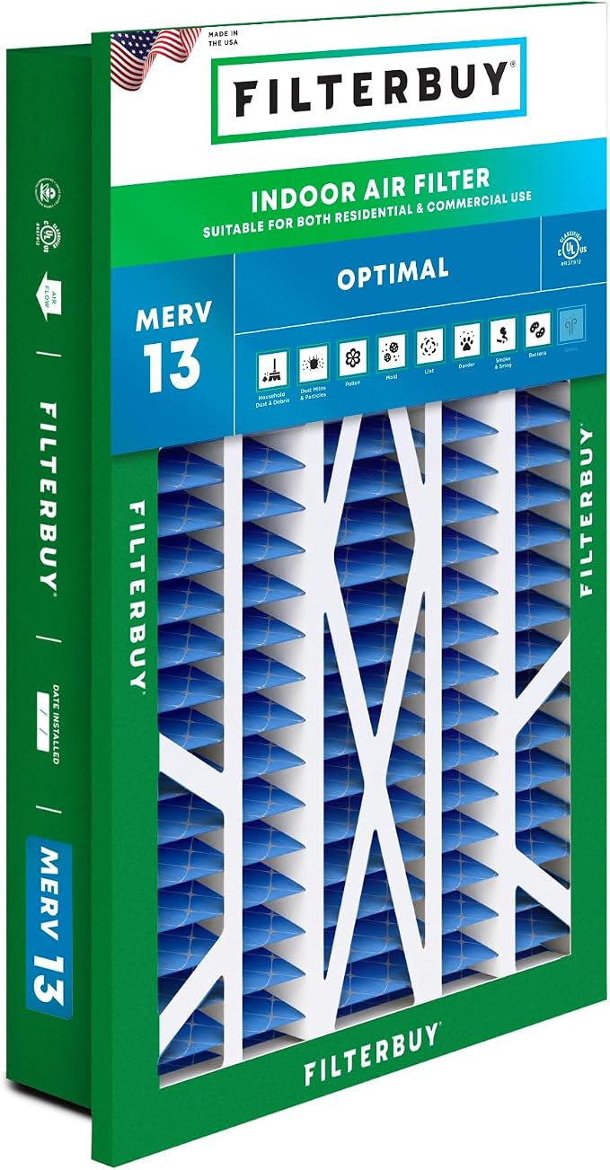 Filterbuy 16x25x5 Air Filter MERV 13 Optimal Smoke & Allergy Defense,