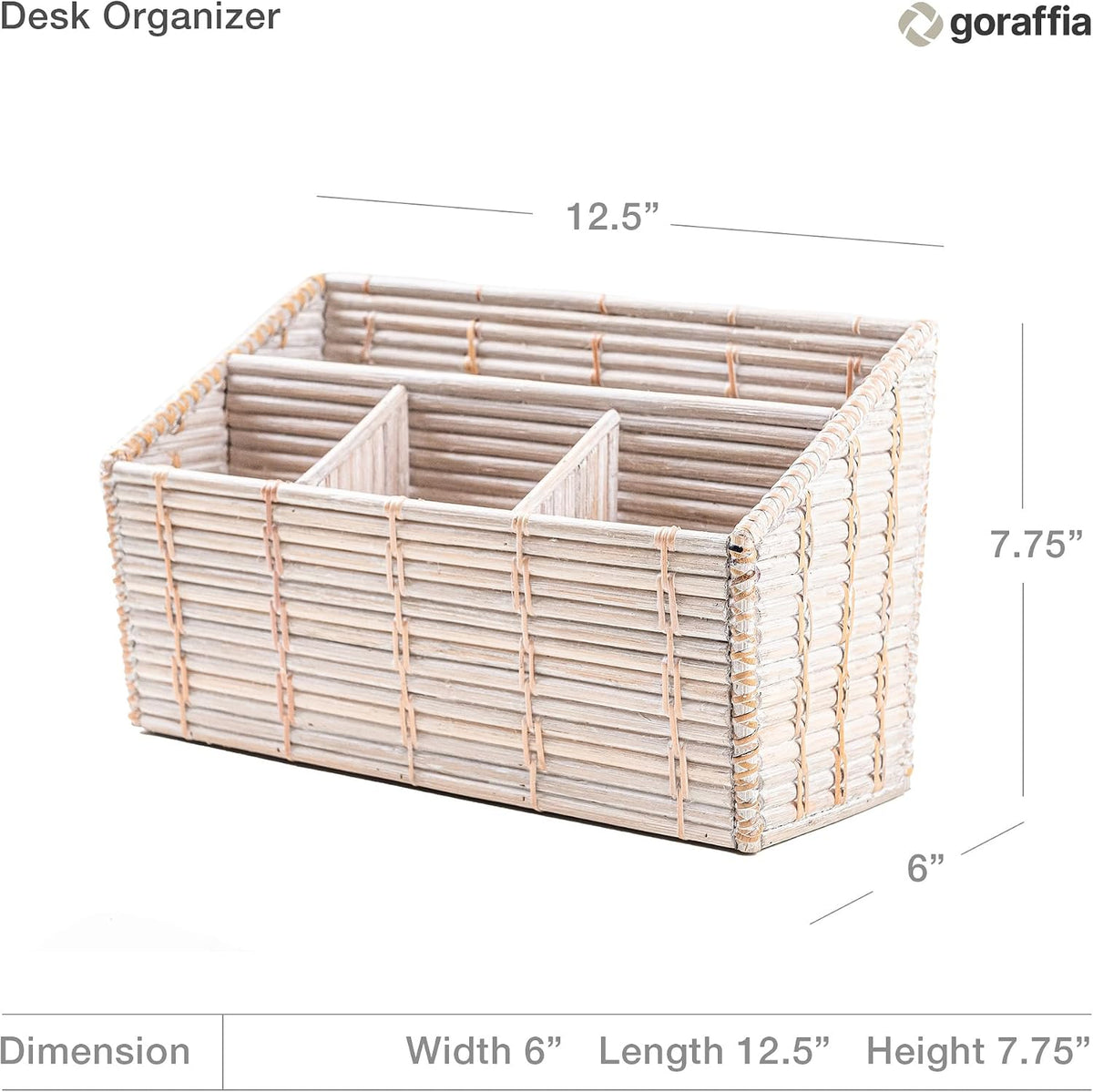 Rattan Desk Organizer – 4-Slot Letter Holder & Mail Organizer Countertop, 12.5"x6"x7.75" Wicker Mail Basket w/Metal Frame for Side Table, Boho Office Decor (White Wash)