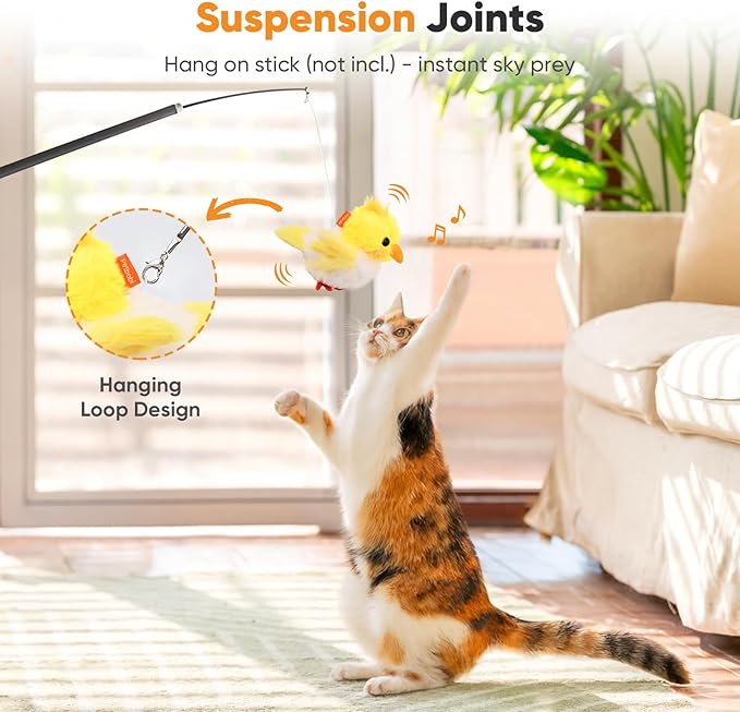 Petbobi Cat Toys Flapping Bird– Interactive Bird Cat Toy with Flapping Wings and Chirping Sounds, USB Rechargeable Motion-Activated Catnip Toy for Indoor Cats & Kittens (Non-Flying)