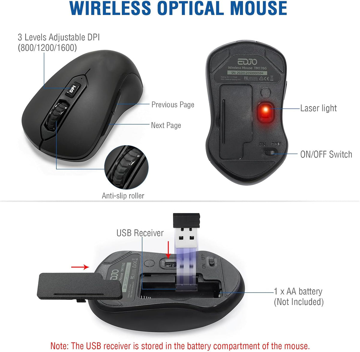 Wireless Keyboard and Mouse Combo, EDJO 2.4G Full-Sized Ergonomic Computer Keyboard with Wrist Rest and 3 Level DPI Adjustable Wireless Mouse for Windows, Mac OS Desktop/Laptop/PC(8 Pack)