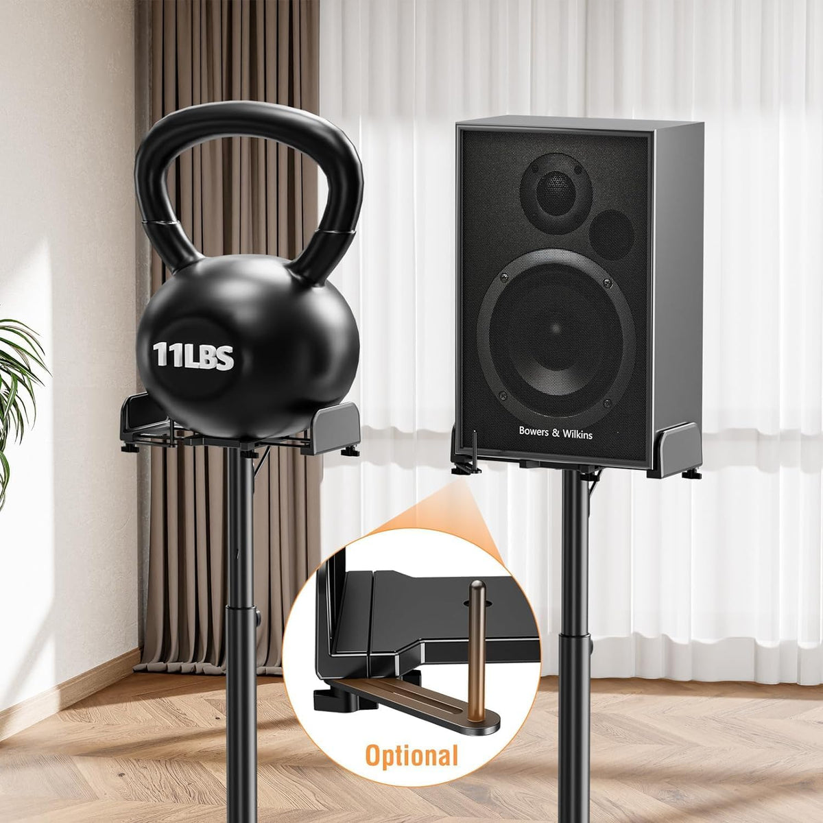 Speaker Stands Pair, 34"-43.3" Height Adjustable, Max 11 lbs, Cable Conceal