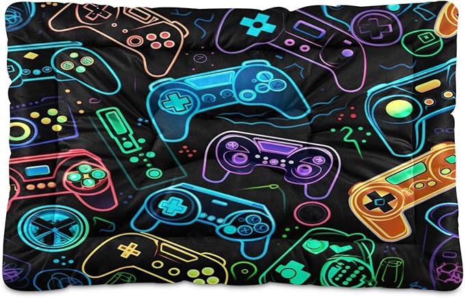 Colorful Video Game Controllers Dog Bed Cat Bed, Rectangle Comfortable Pet Bed, Ultra Soft Calming Dog Bed for Small Medium Large Dogs, 36x24in