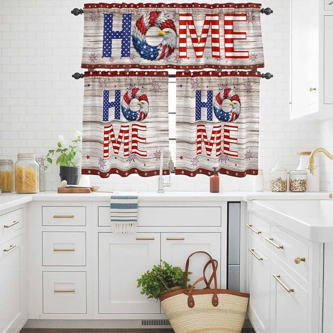 4th of July Kitchen Curtains Set 3 Piece