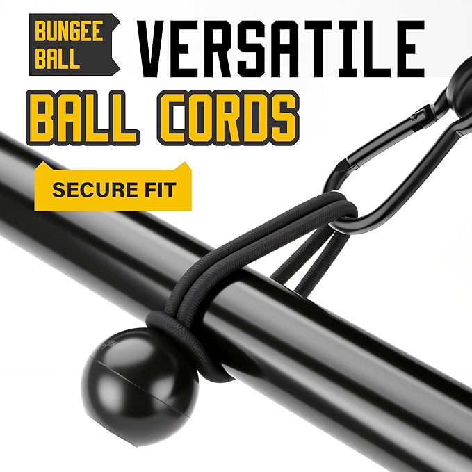 Bungee Cords with Hooks, Upgrade 12pcs Assortment Heavy Duty Outdoor with 48'' Adjustable Bungee Cords Carabiner Black, 6'' Canopy Tarp Ball Ties and Tarp Clips for Tents, Cargo, Camping