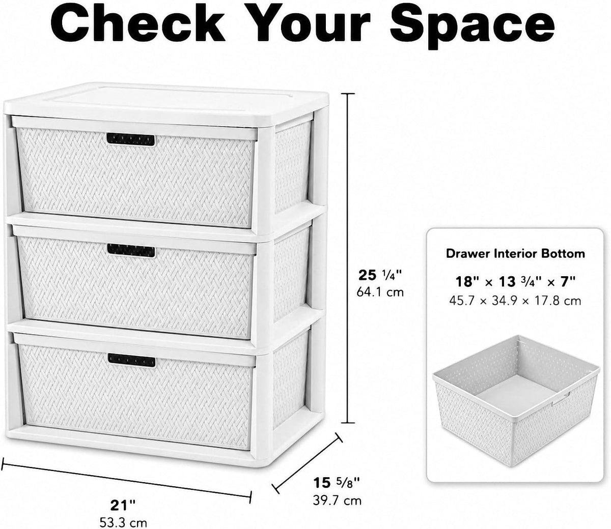 3 Drawer Storage Organizer, Plastic Drawer Organizer Tower, White