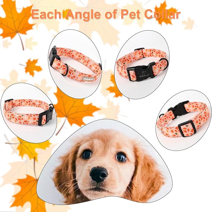 Fall Dog Collar, Cute Football Pattern Puppy Collar, Orange Adjustable Cotton Holiday Tanksgiving Dog Collars for Small Medium Large Boy&Girl Dogs XL