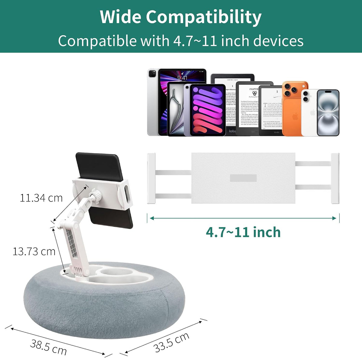 HomeMount Stable Tablet & Kindle Pillow Stand with Snack Tray, Grey