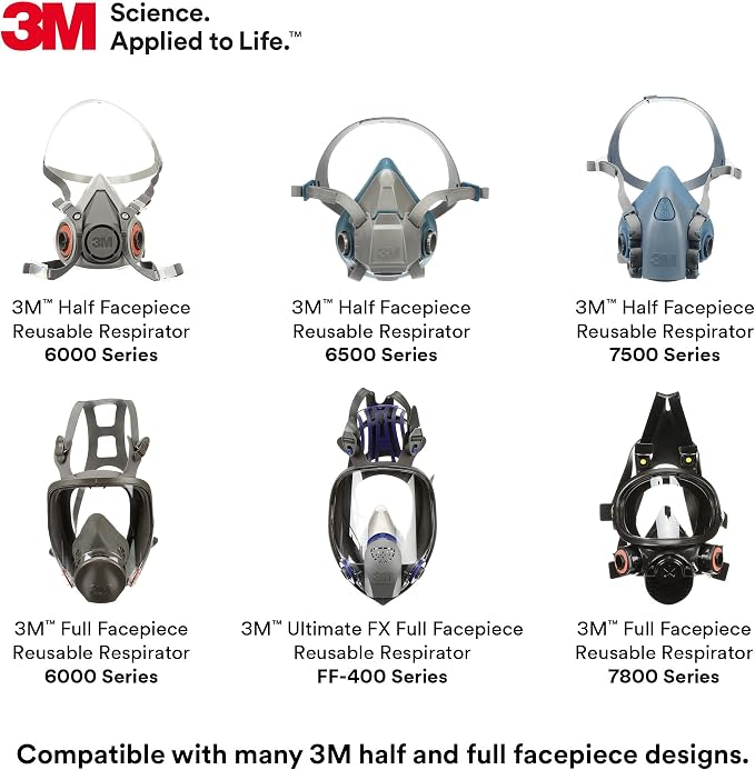 3M P100 Respirator Cartridge/Filter 60923, 1 Pair, NIOSH Approved, Helps