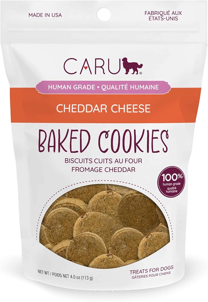 Caru - Cheddar Cheese Baked Cookies - Natural Treats for Dogs - Human Grade Ingredients - Flavorful - Wheat, Corn, Soy & Legume Free - Non-GMO - Made in USA - 4 oz - 1 Pack